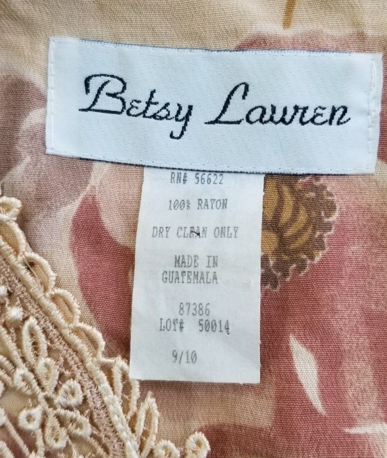 Vintage 1990’s BETSY LAUREN Floral Rayon Tie Back Midi DRESS – Size M/L