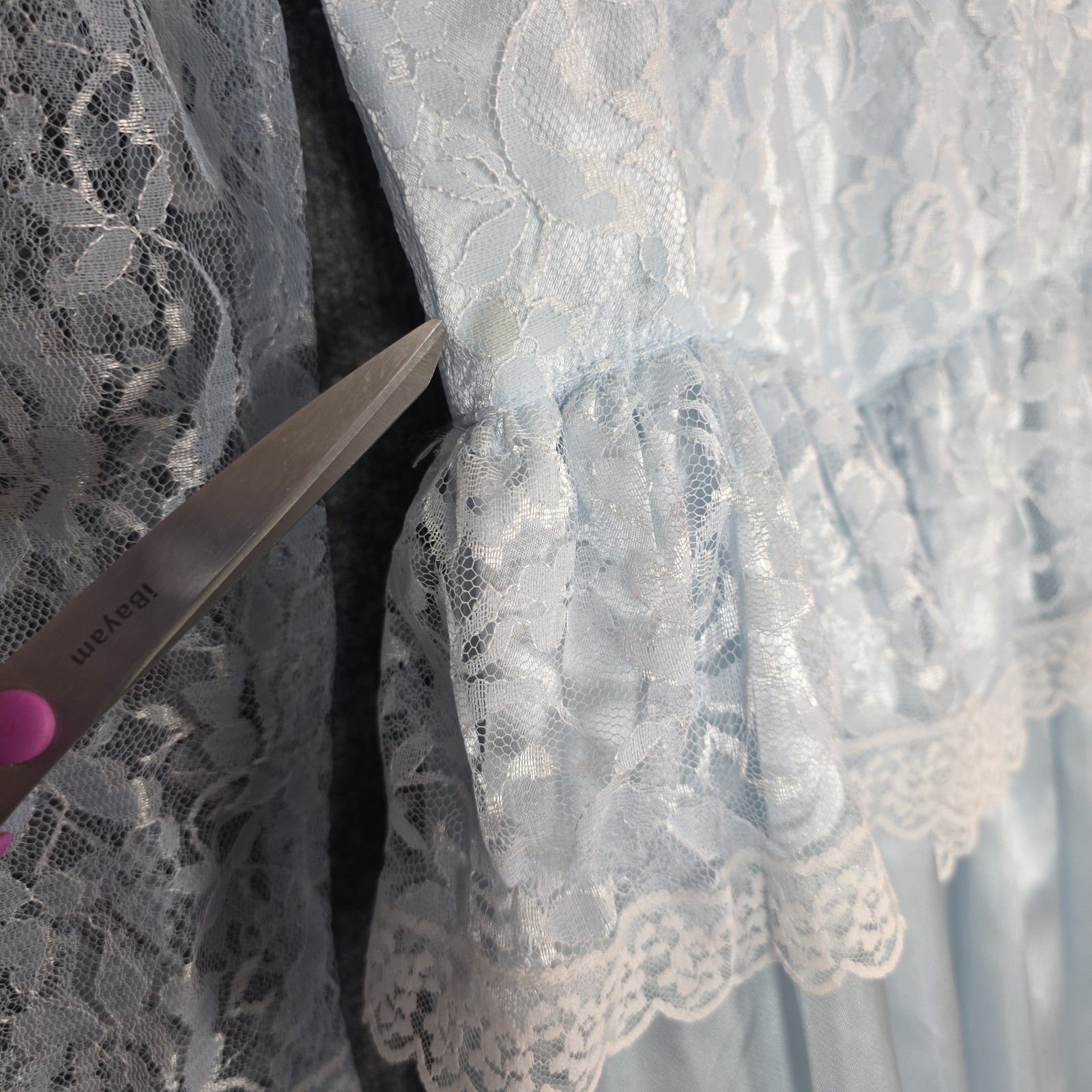 Vintage 80s Gunne Sax Prom Dress SZ 7 Icy Blue Lace Satin Victorian Tulle Skirt