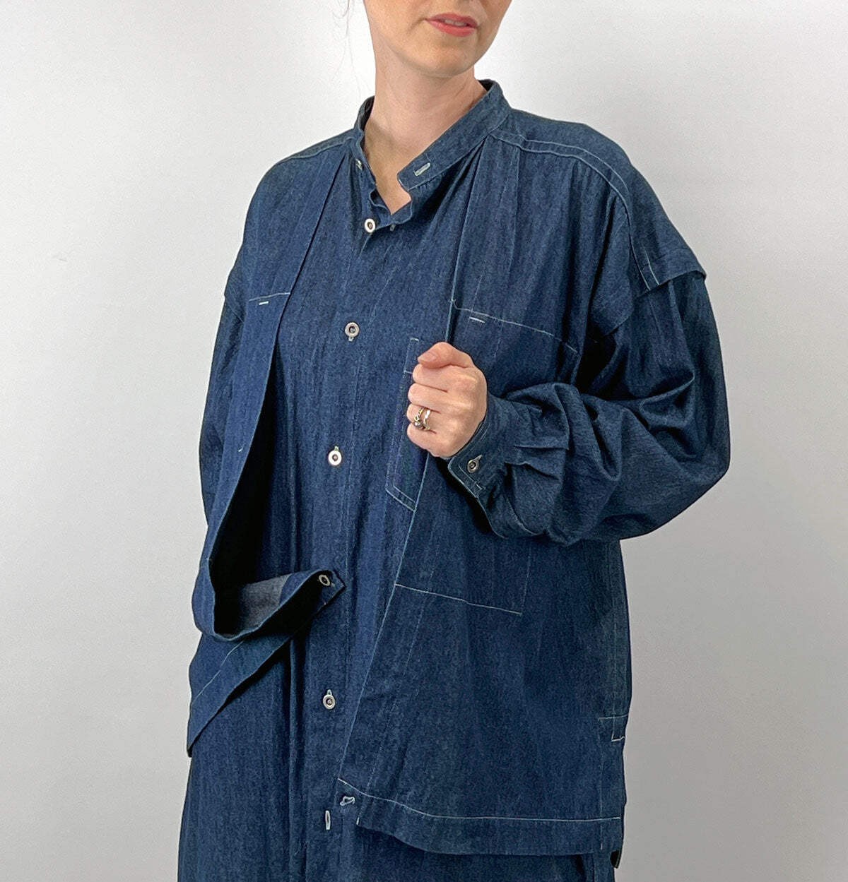 80s 90s Indigo Denim Coat Dress Issey Miyake Plantation OSFM Avant Garde