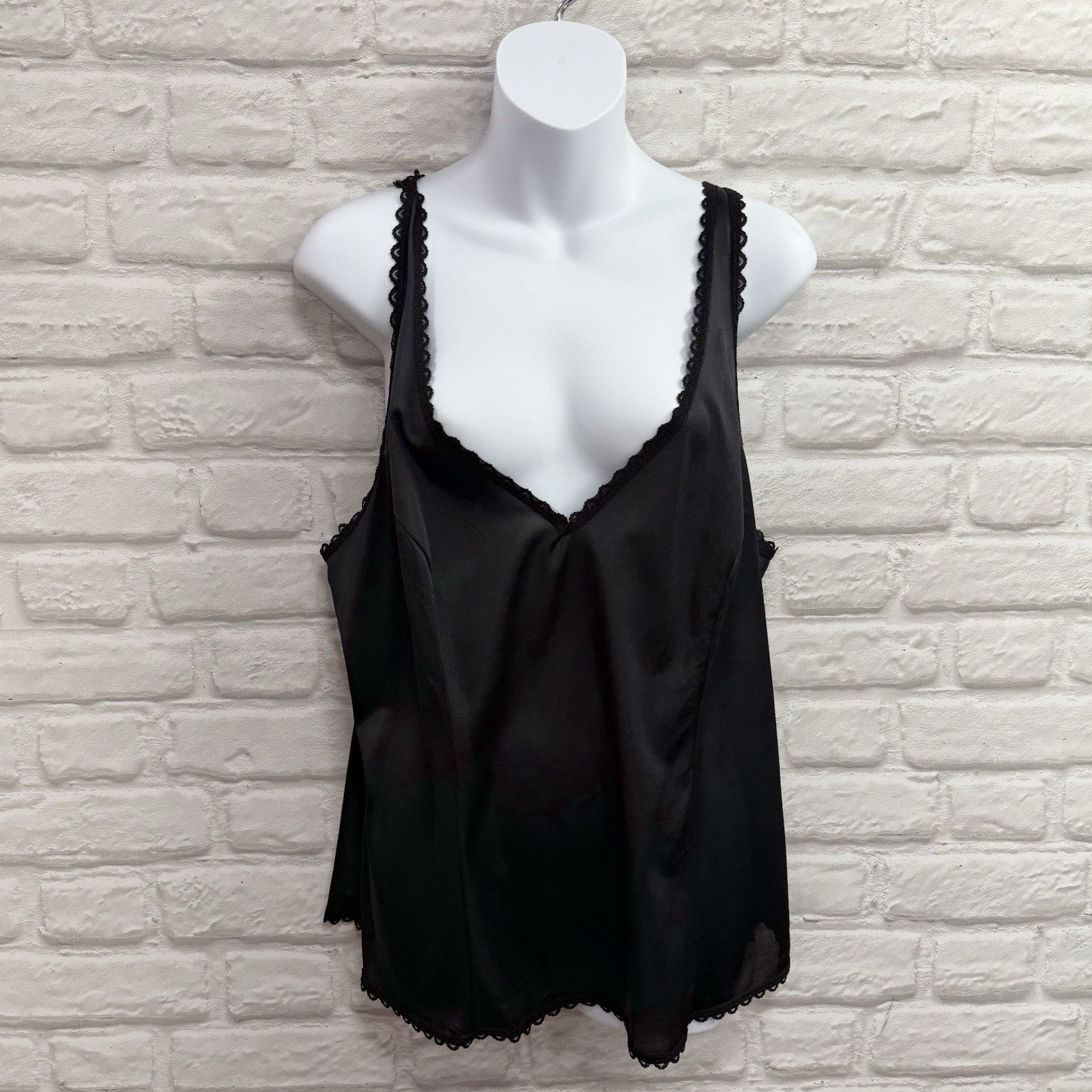 Vtg Montgomery Ward Nylon Black Wimsigoth Lace Cami Slip Top Lingerie 3X Boudoir