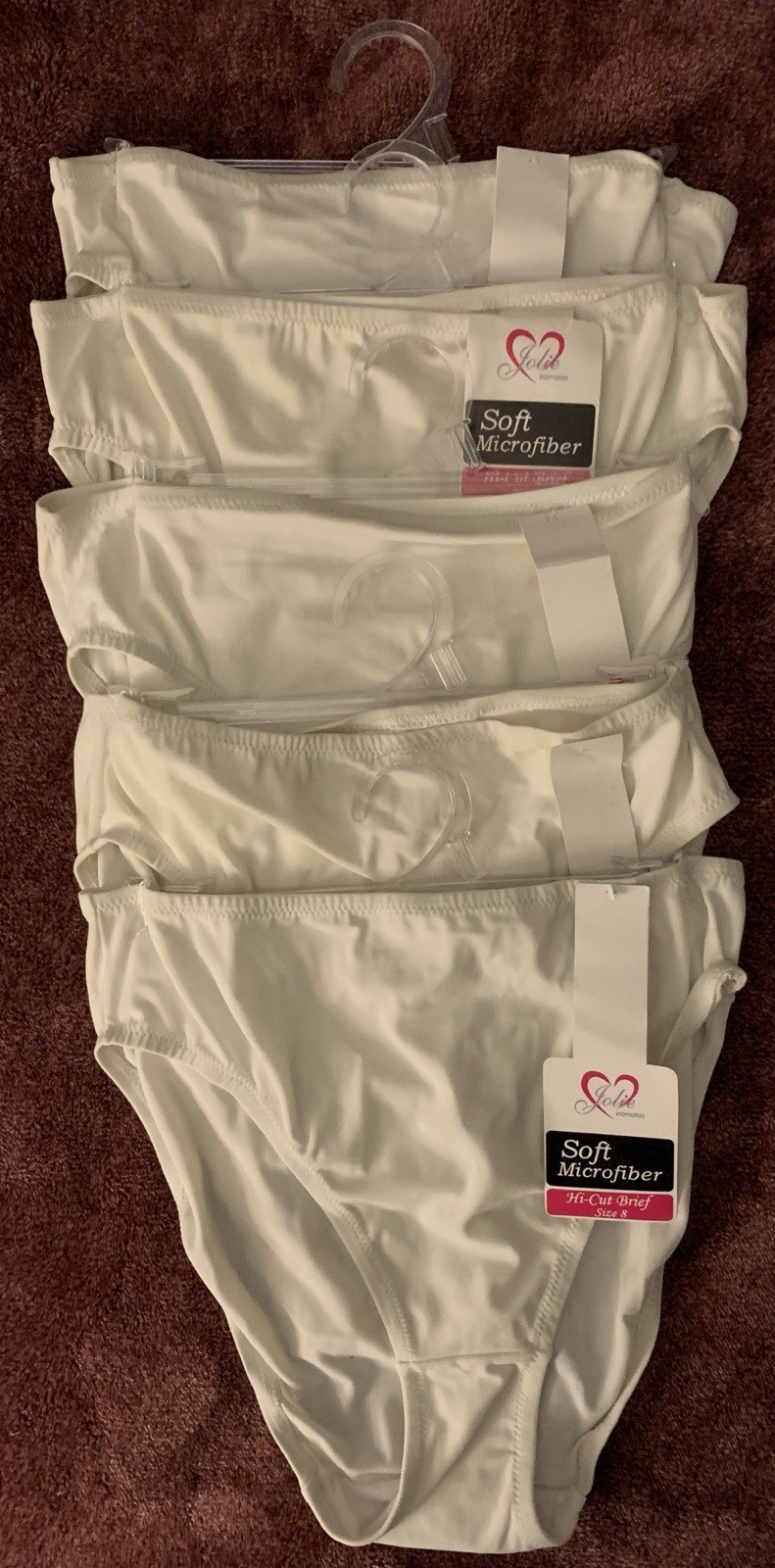 Lot Of 5 Vtg Jolie Intimates Hi Cut Brief Panties White Microfiber Stretch Sz 8
