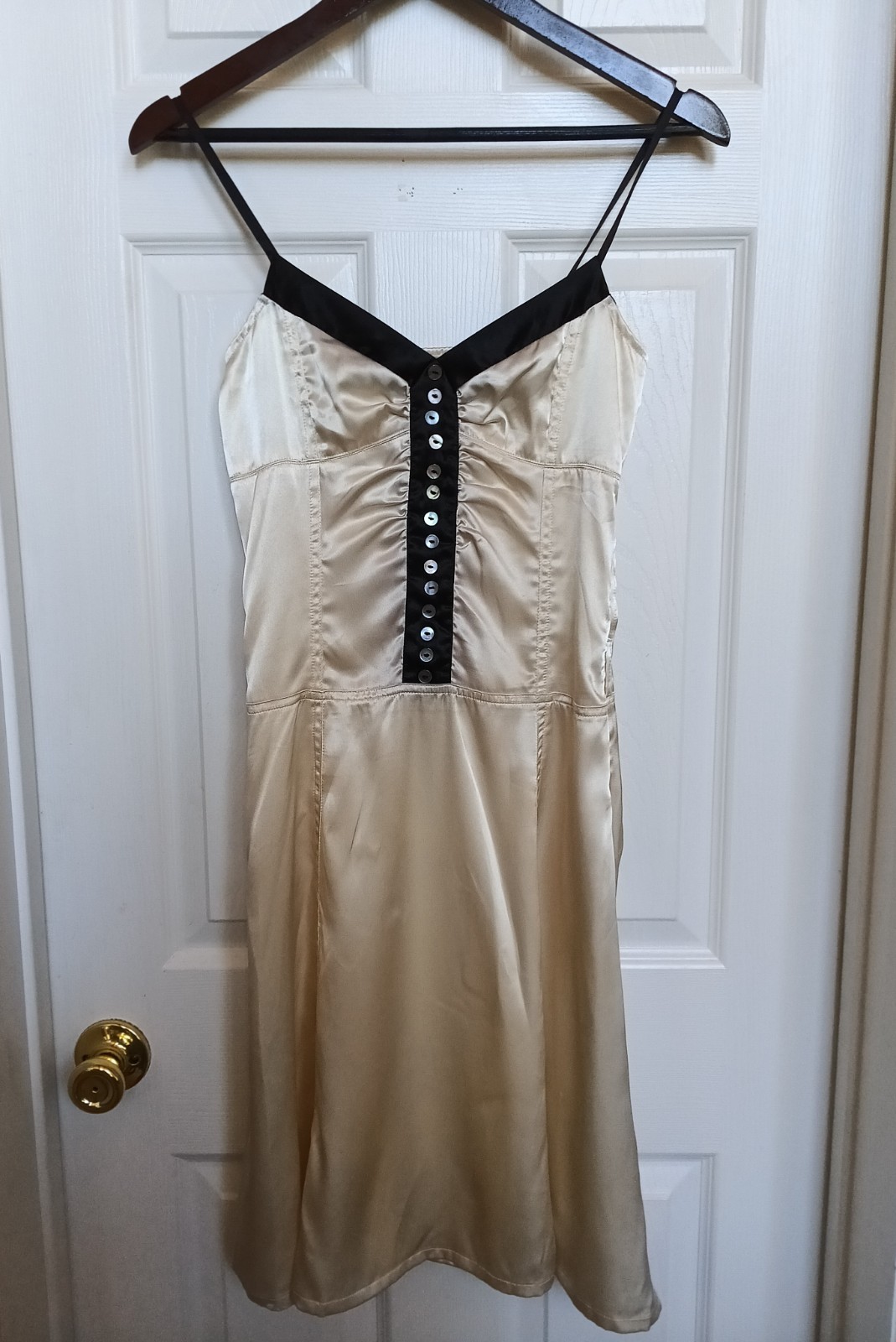 Vintage Y2K Satin Ivory and Black Cocktail Dress Size S