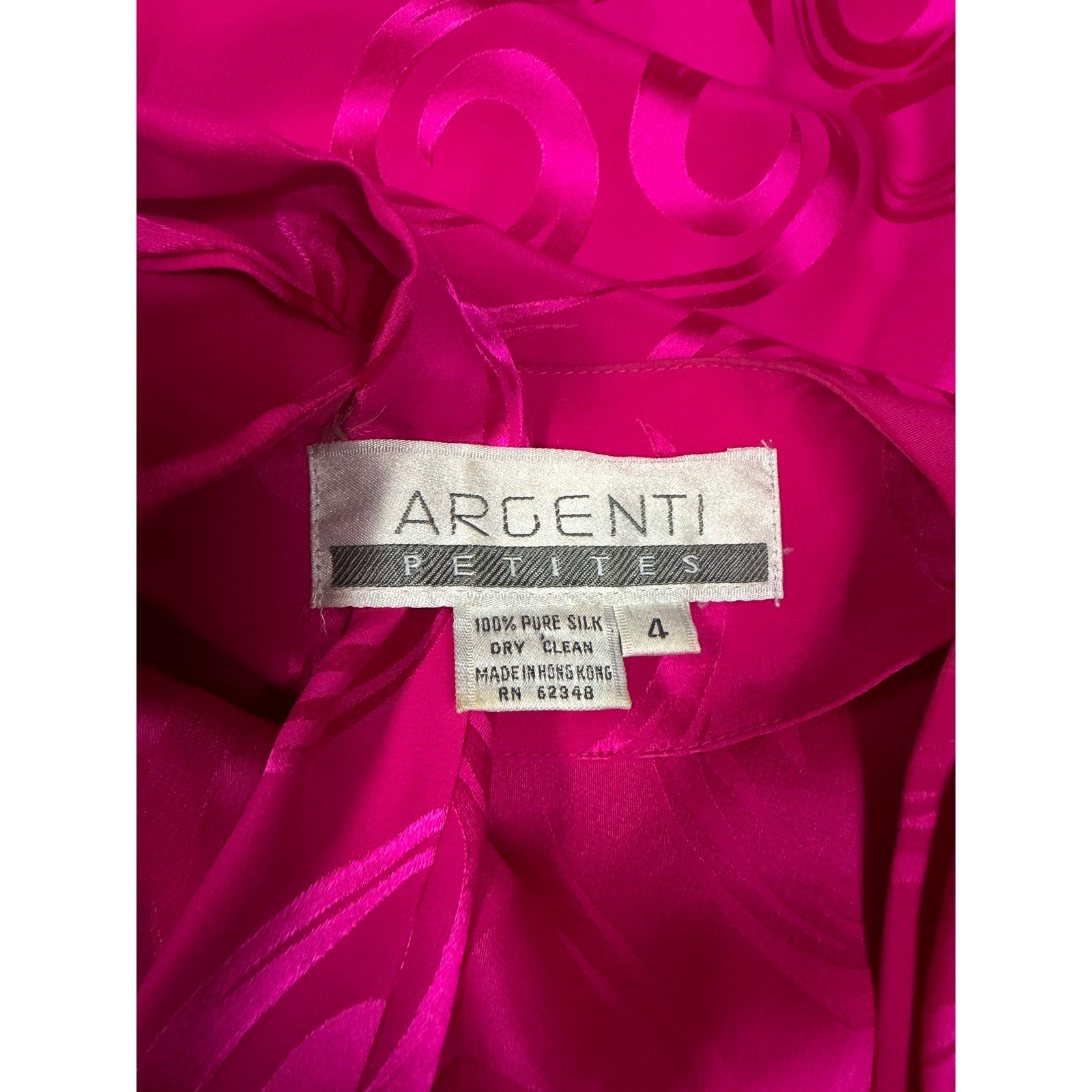 Vtg Argenti Pink Silk Jacquard Wrap Dress Midi 80s Luxury Glam Mob Wife 4 NEW