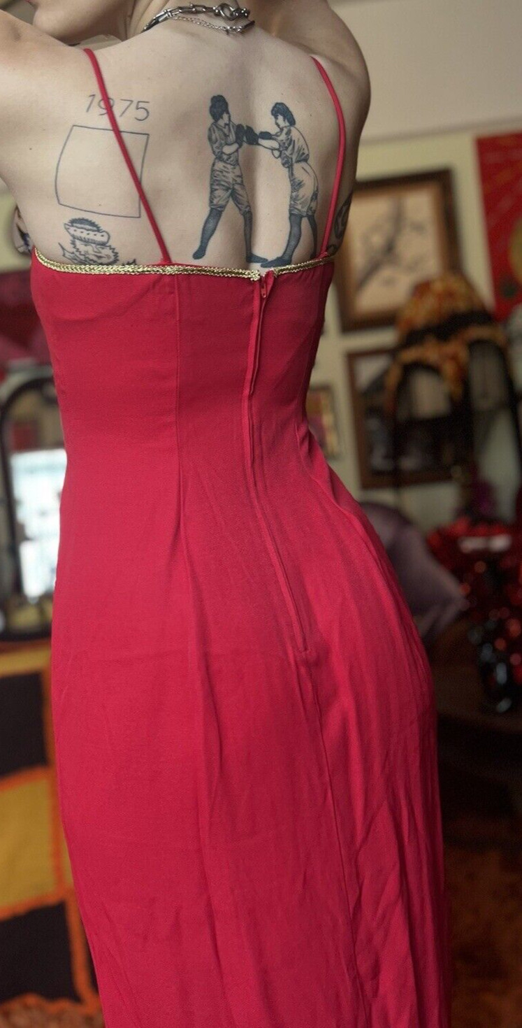 Vintage 90s Red Maxi Dress Circus Burlesque Old Hollywood Prom Moulin Rouge SZ10