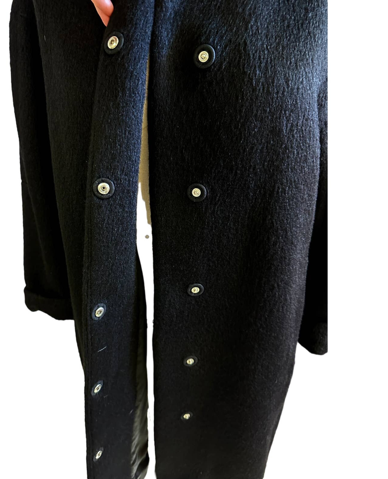 Marimekko Mollis Mohair Wool Blend Black Sack Coat Hidden Snap Pockets L