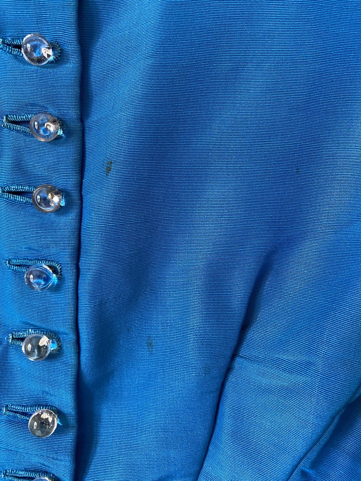 1860s Blue Bodice Civil War Era Glass Ball Buttons Antique Silk Faille