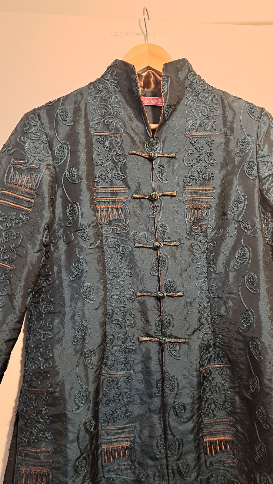 Thai Silk Embroidered Robe Jacket Green Coat US Medium Asian XXL
