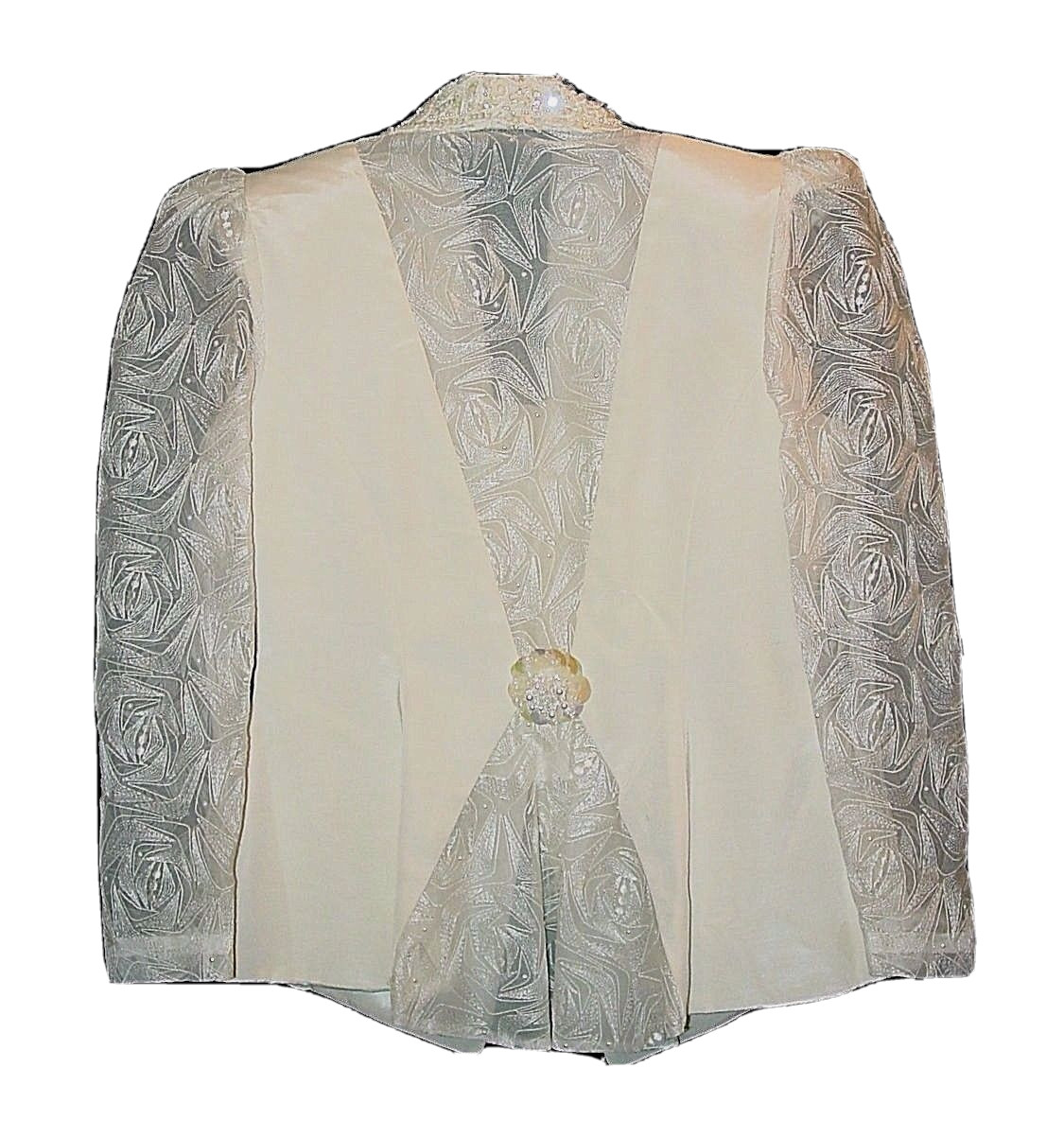 Wedding Suit, Vintage 1970s?, Blazer & Skirt Ivory Lace Beads Sequins, L