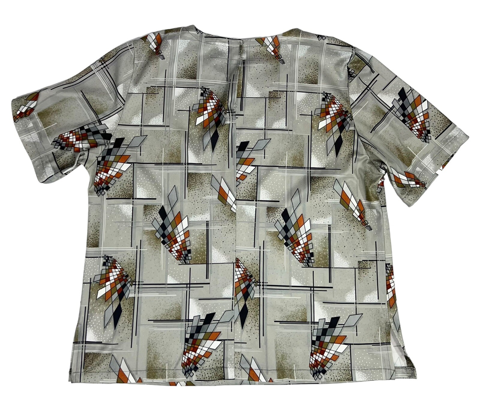 1970s POLYESTER DISCO SHIRT GEOMETRIC MOD OP ART RETRO VINTAGE GROOVY Women’s L