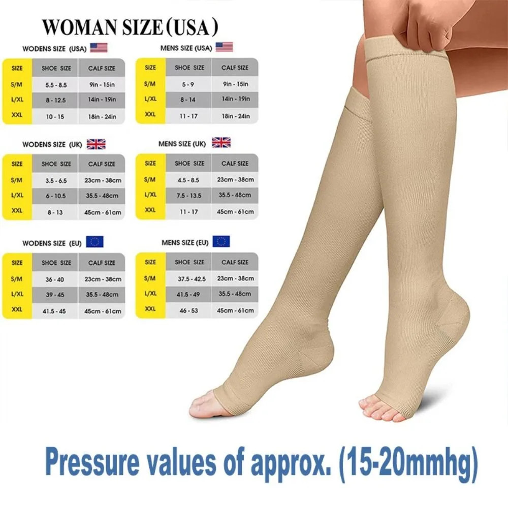 Medical Compression Socks Flexible Open Toe Black Sports Compression Socks Knee
