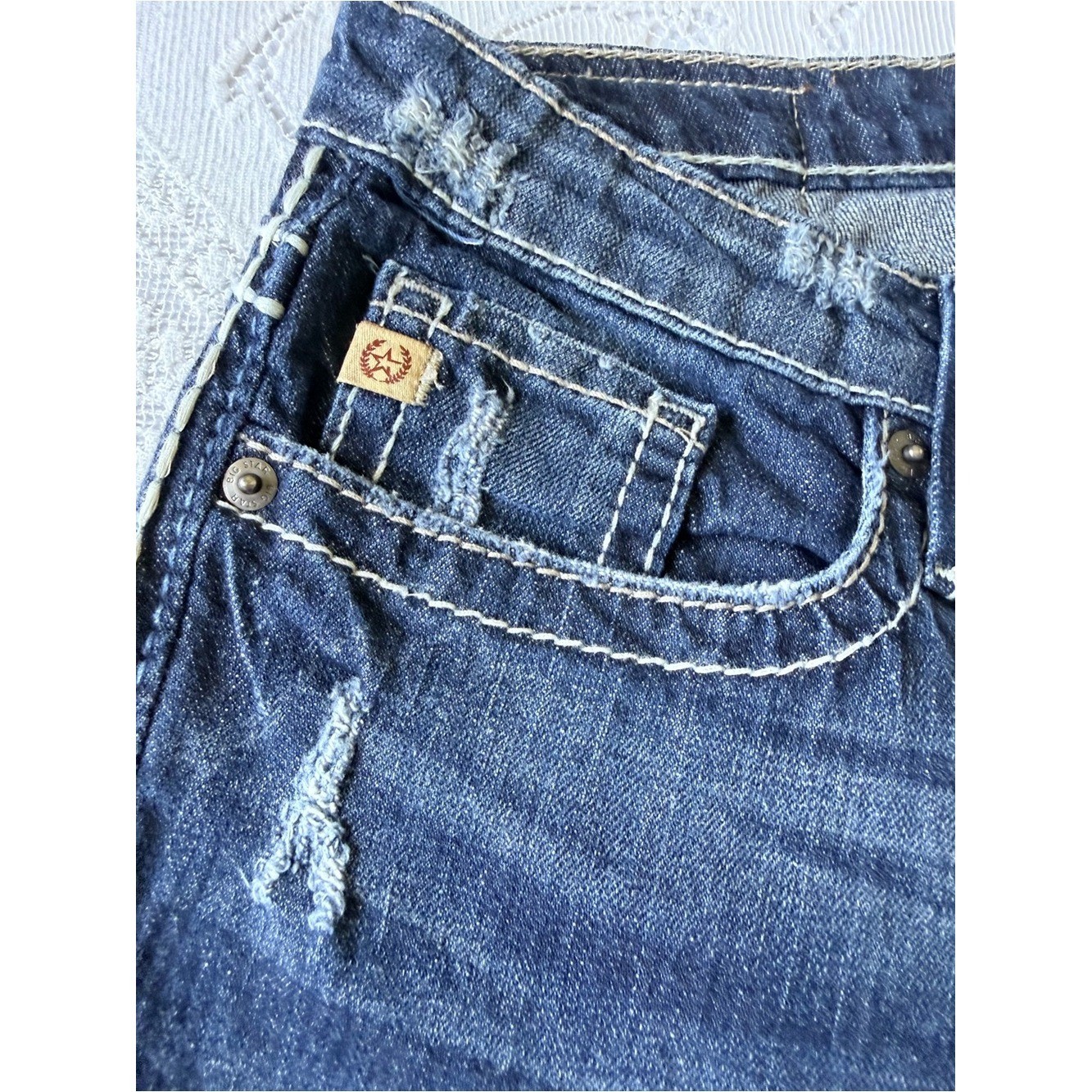 Big Star Maddie Boot Mid Rise Fit Jeans Size 28L Thick Stitch Distressed Y2K