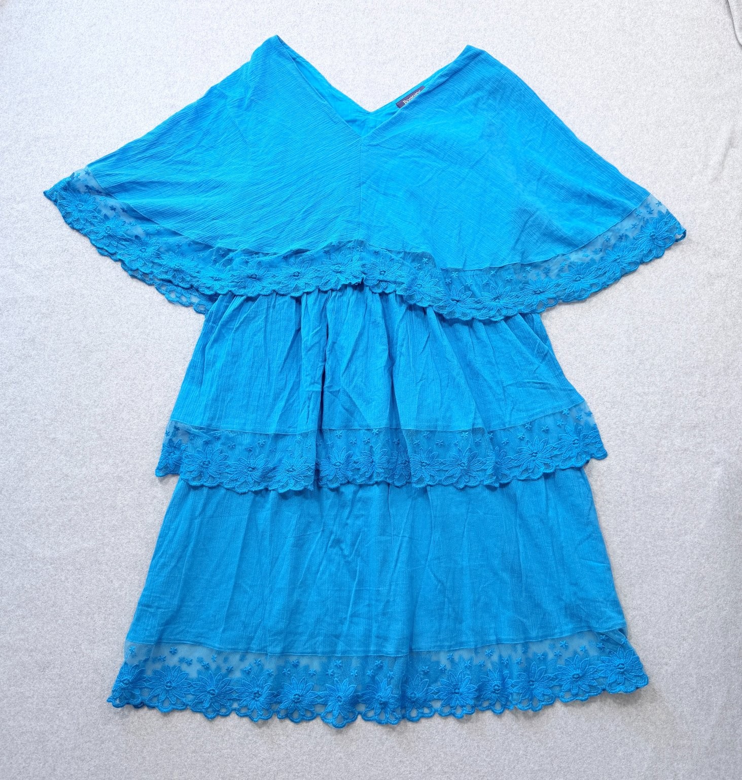 Roaman’s Women’s Dress Size 22W Blue Embroidered Cotton Boho Mexican Layer Style