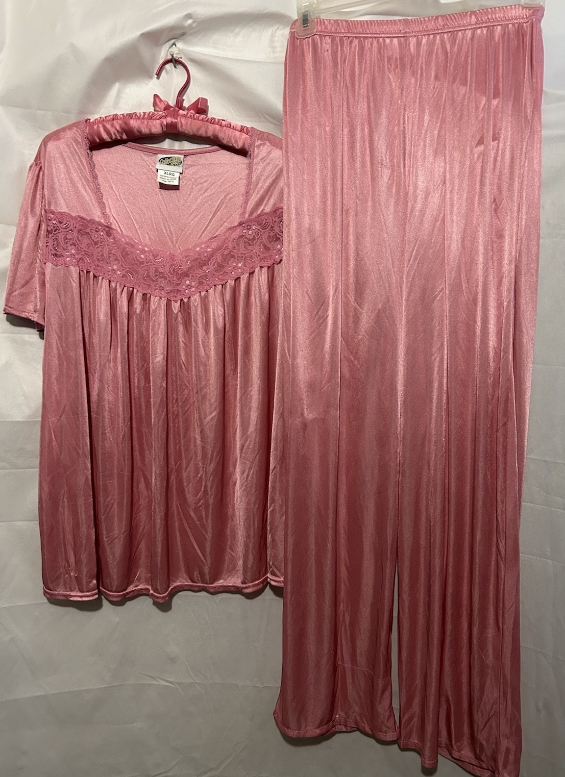 Vintage Collections Etc Pink Silky Slippery Top and Pajamas Pants PJ 2pc Set XL