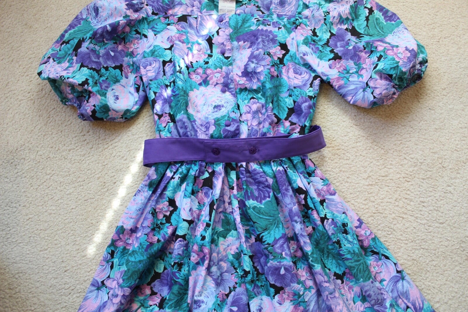 VTG WILLI OF CALIFORNIA COTTAGECORE FLORAL TEA LENGTH PUFF SLEEVES DRESS SZ 4