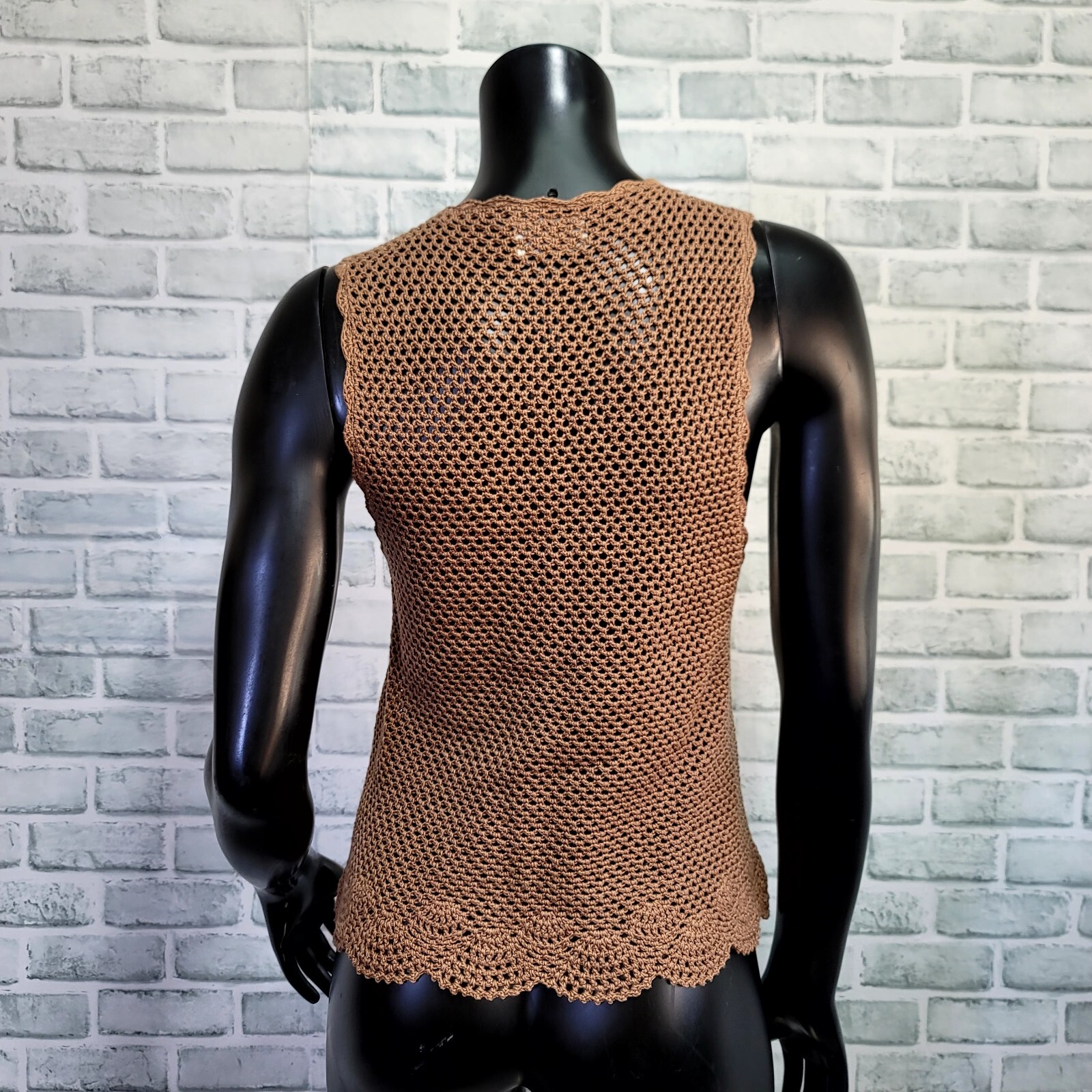 Vintage 90s Does 70s Island Spice M Crochet Knit Vest Top Buttons Hippie Boho
