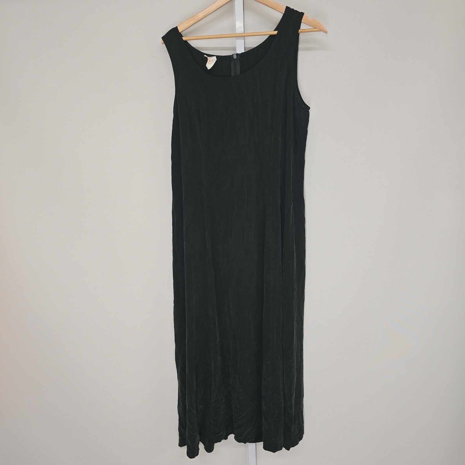Vintage Dark Green Rayon Textured Sleeveless Maxi Dress Size 14 Made in USA