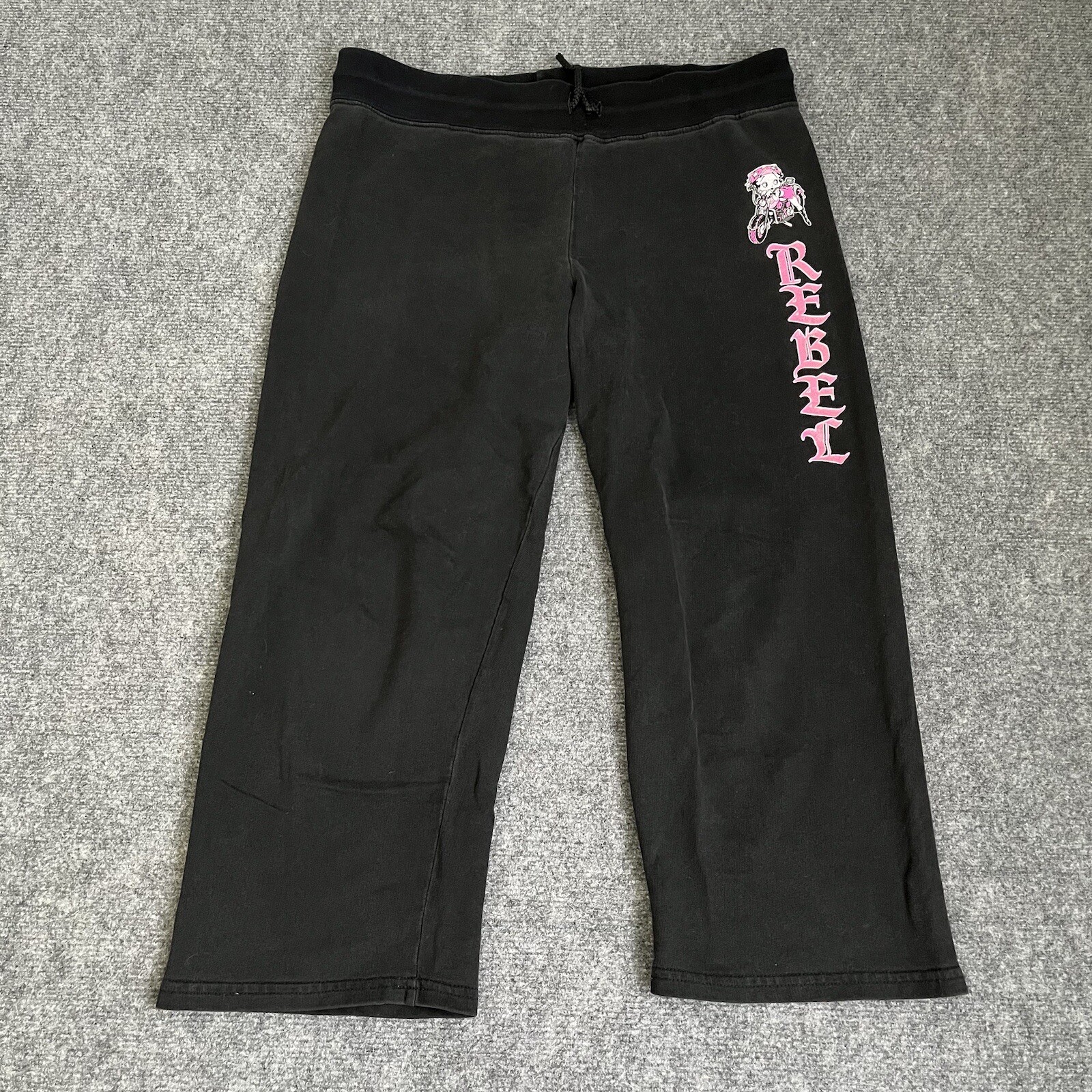 Vtg 2004 Betty Boop Rebel Sweatpants Joggers Womens L Black Y2k Baggy