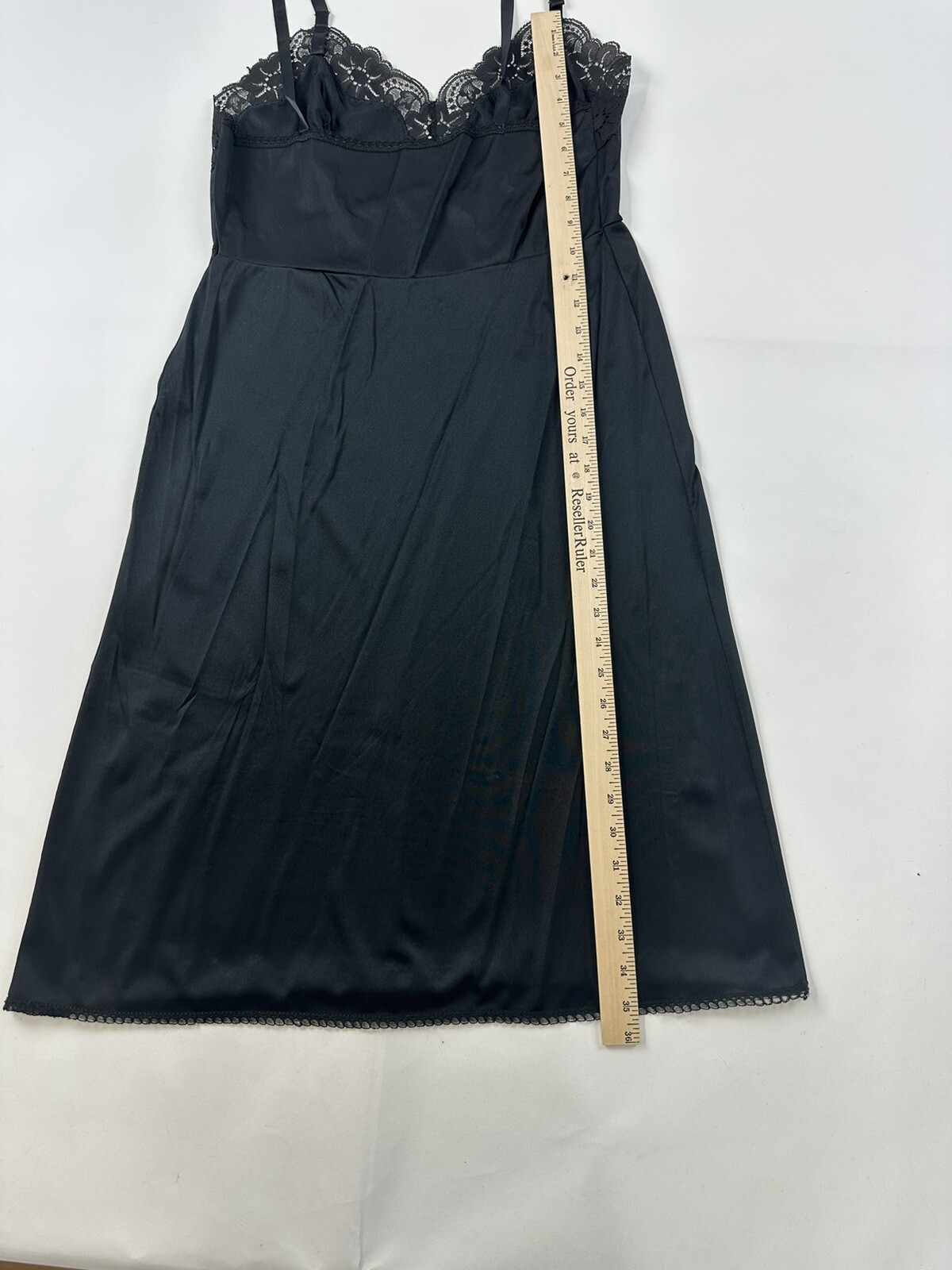 Vintage Greenco maid Full Slip Size 36 Black Lace Trim Made In USA