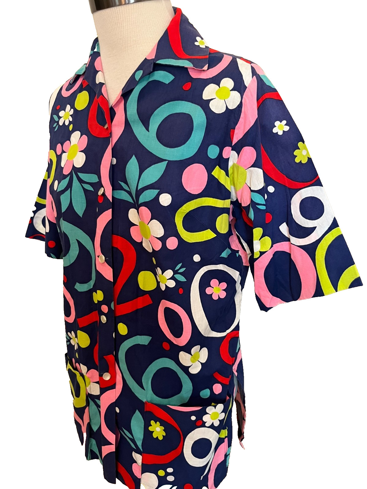 Vintage 70s Jean Marie Original Womens Tunic Blouse Shirt Groovy Flower Power