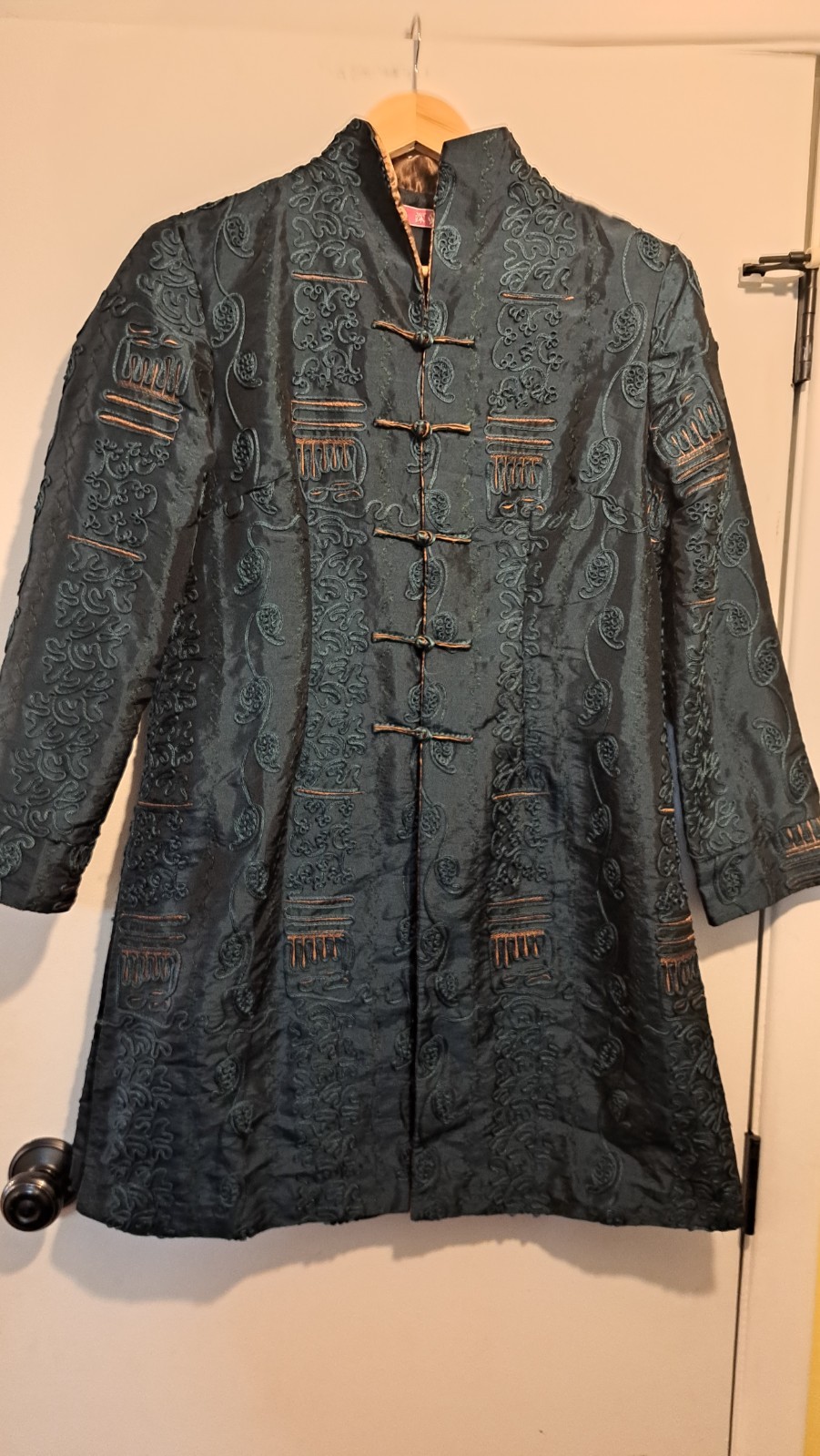Thai Silk Embroidered Robe Jacket Green Coat US Medium Asian XXL