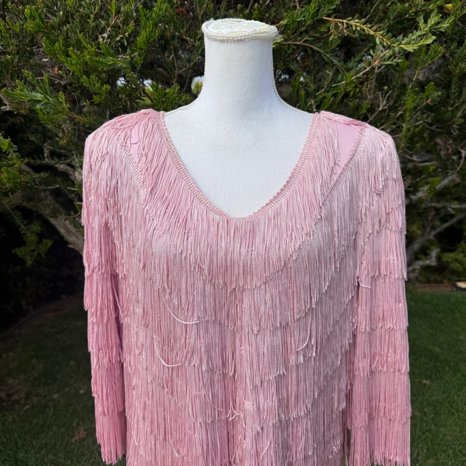 Nightworks Vintage Pink Fringe Mini Dress Tunic V-Neck Flapper Style Size 18
