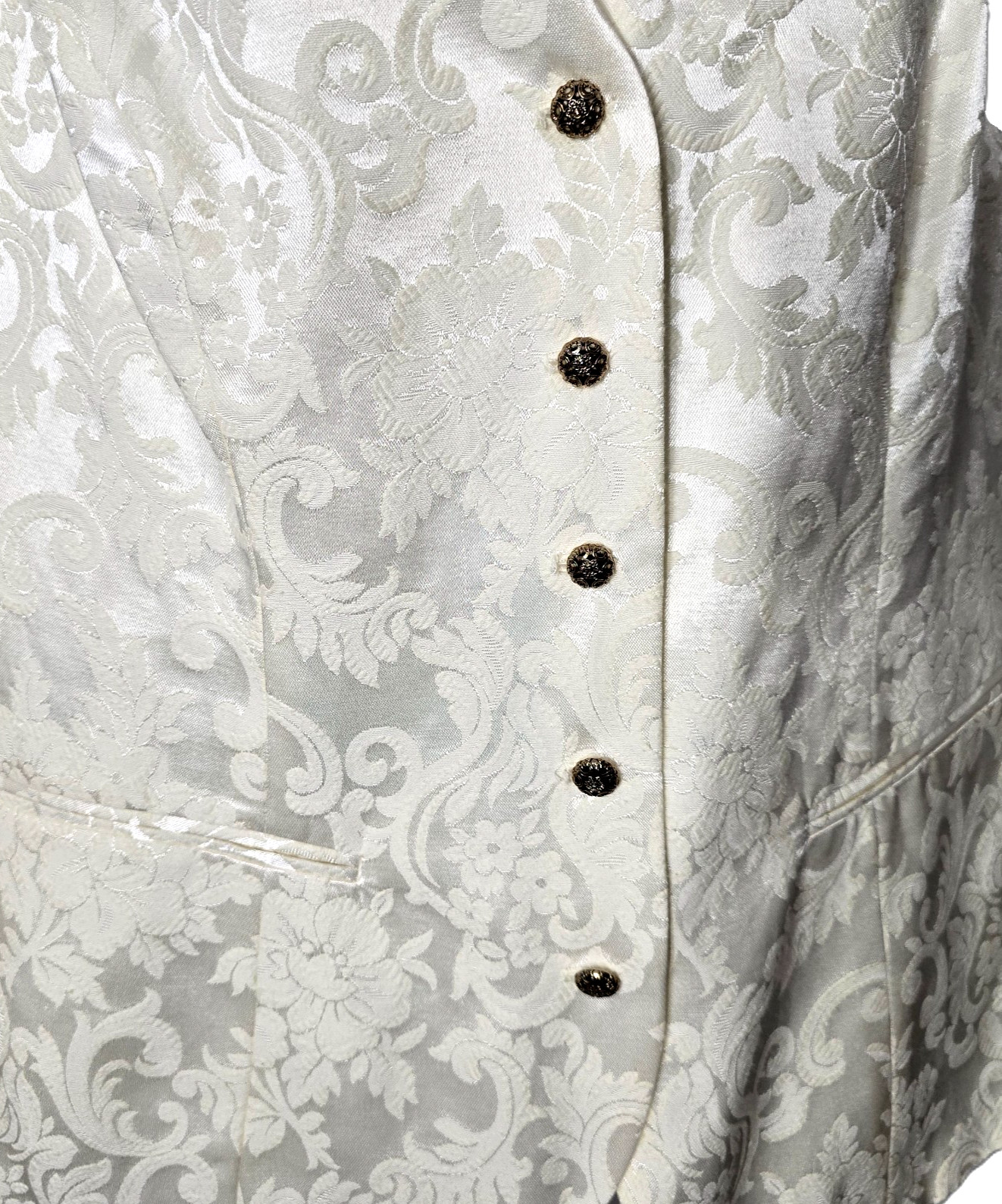 Vintage Wedding Suit Vest Top 10 Women Bridal Brocade Floral Ivory White 80s 90s