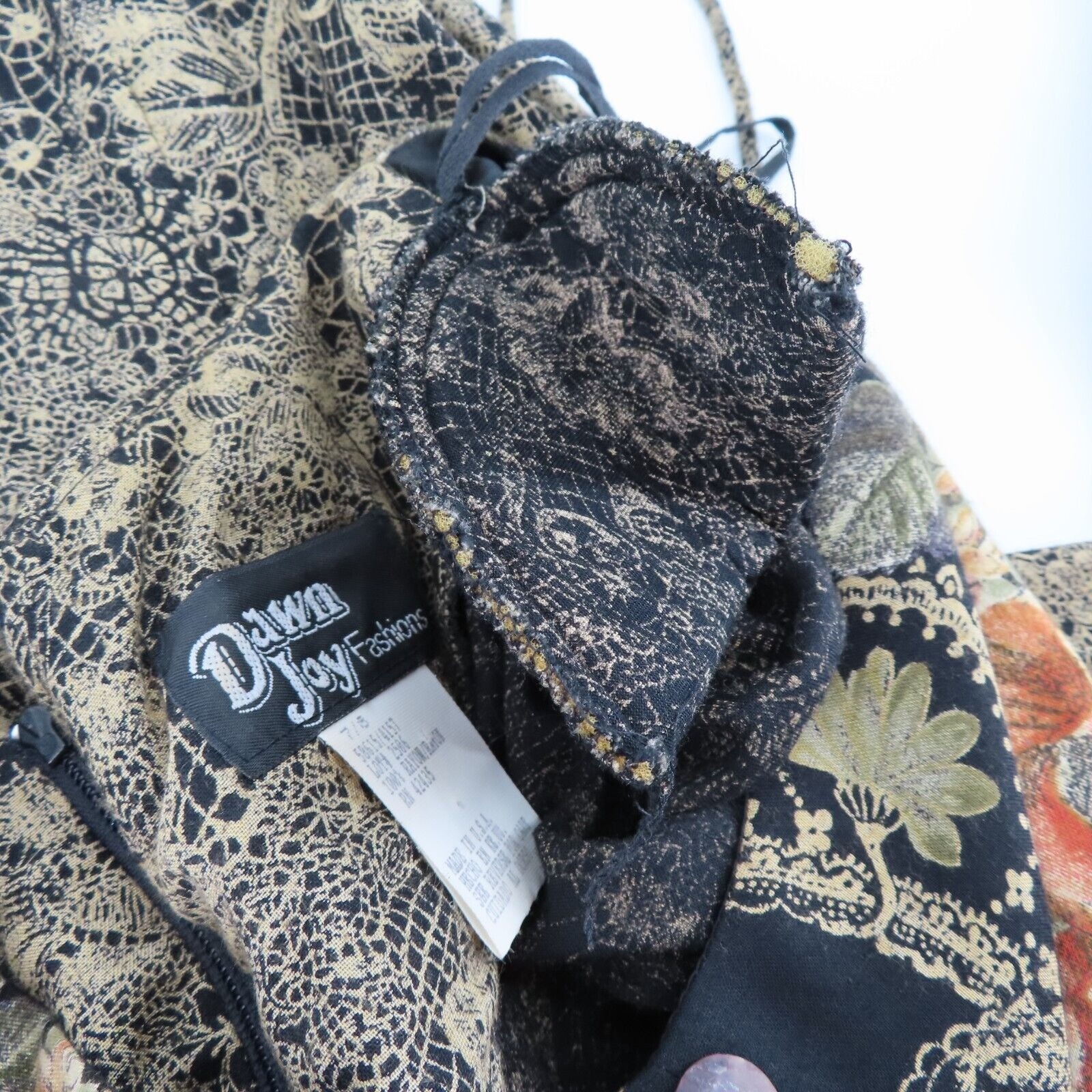 VTG Dawn Joy Womens 7/8 Floral Flower Lace Print Button Long Sleeve Dress Boho
