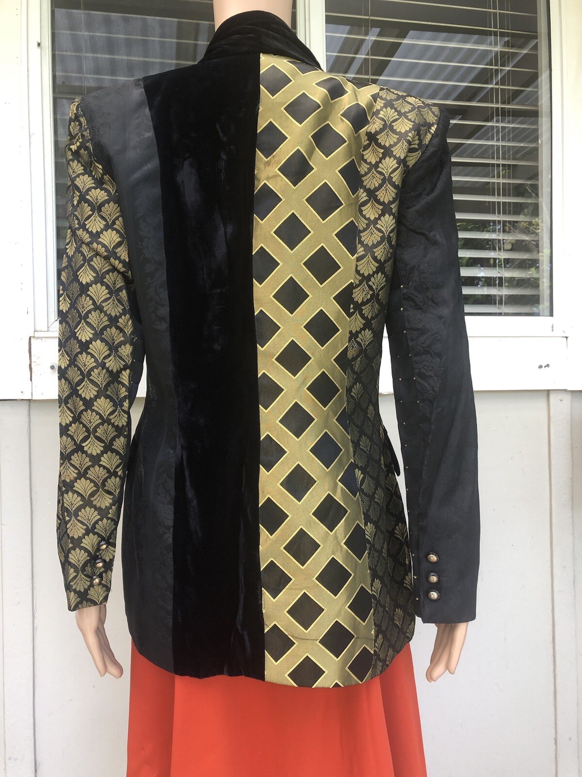 Vtg 80s Stanley Blacker For Gantos Black Gold Statement Cocktail Jacket S