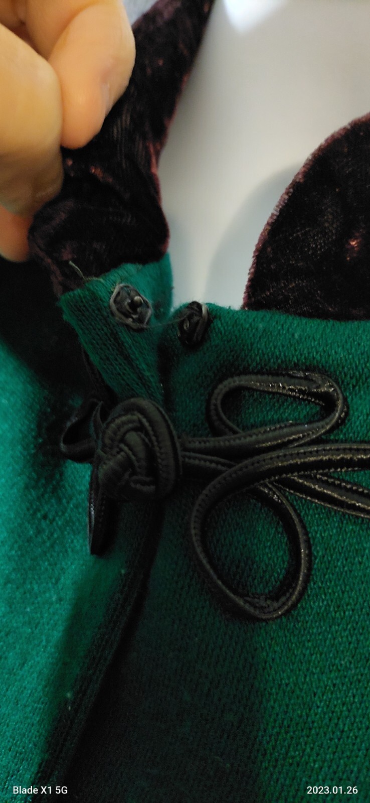 VTG Y2k Phoebe USA Sz 12 Green Puff Sleeve Velvet Collar Edwardian Modest Dress