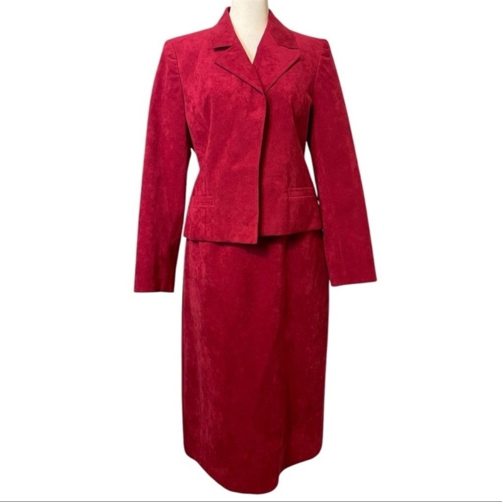 Vintage 60s Abe Schrader Original Ultra suede 2 piece suit Cranberry Red Sz 10