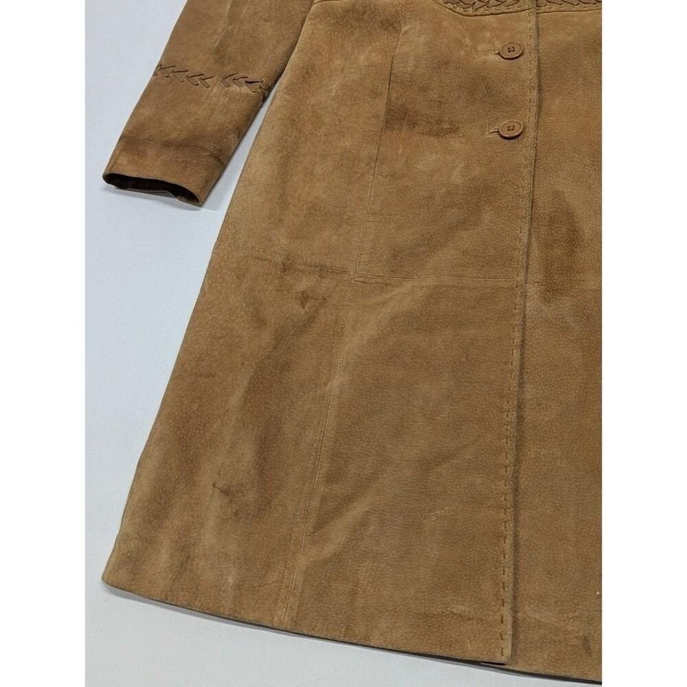 Boho Western Suede Leather Coat Cognac Midi Braided Y2K Festival Cowgirl Medium