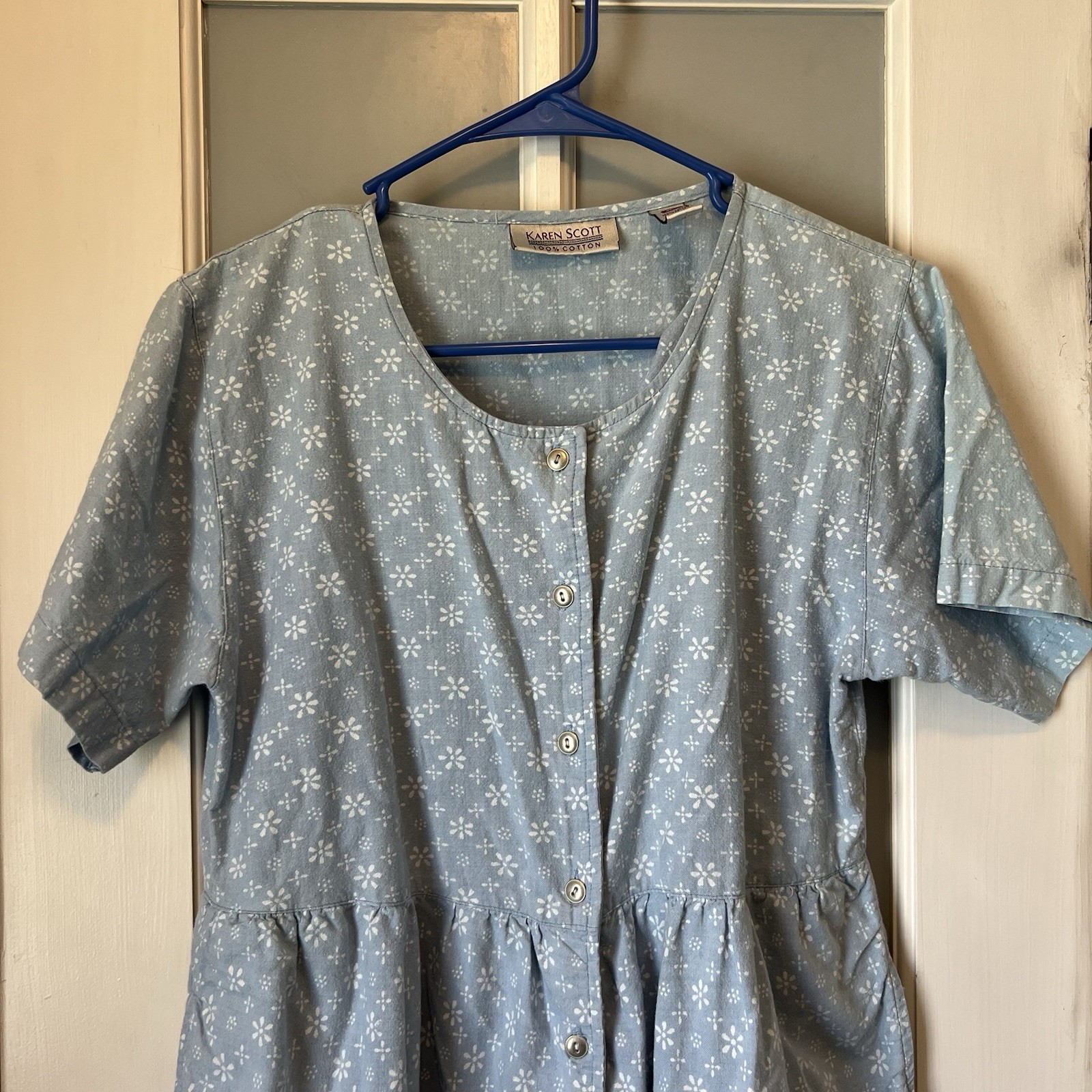 VTG 90s Cottage Core Dress Women’s Small Blue Floral Cotton Button Front Maxi