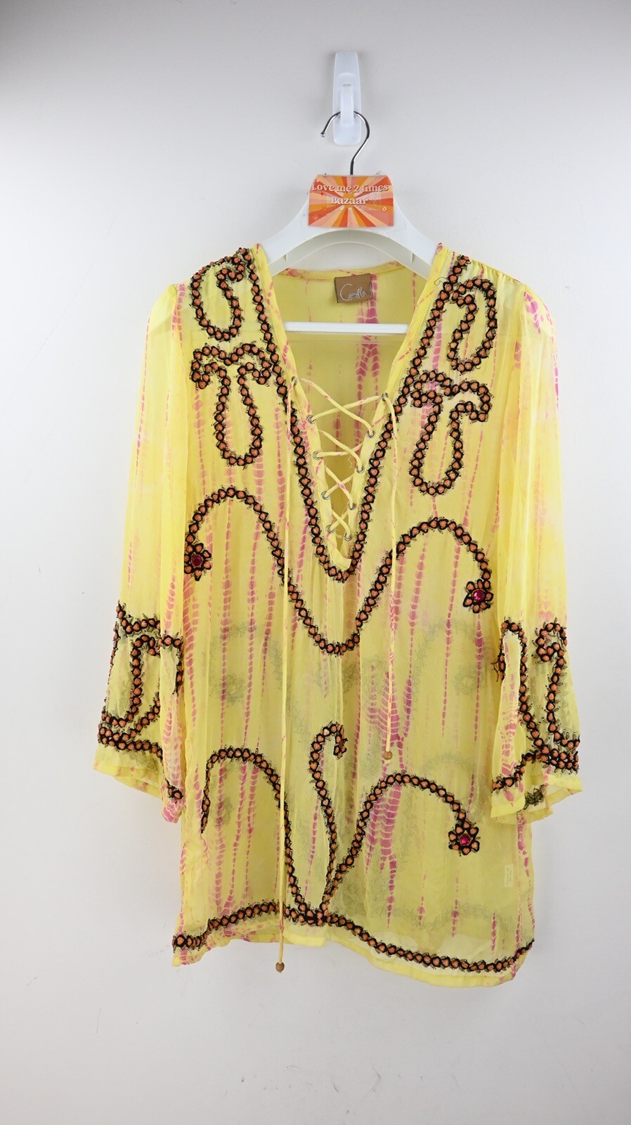Vintage Camilla 100% silk kaftan/long sleeve blouse in citrus OSFM