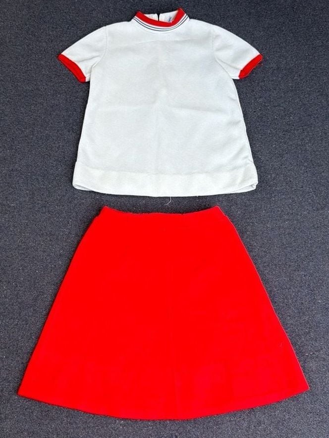 Vintage Biquette Original Red & White Orlon Skirt Set