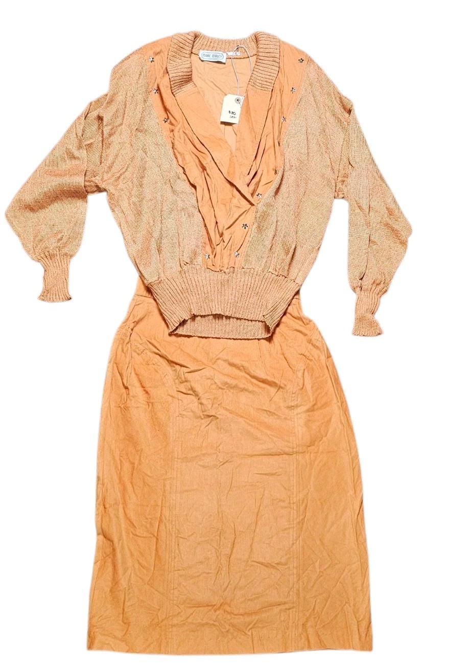 Vintage 1980s MARC D’ALCY Dolman Sleeves Deep V Sweater And Skirt