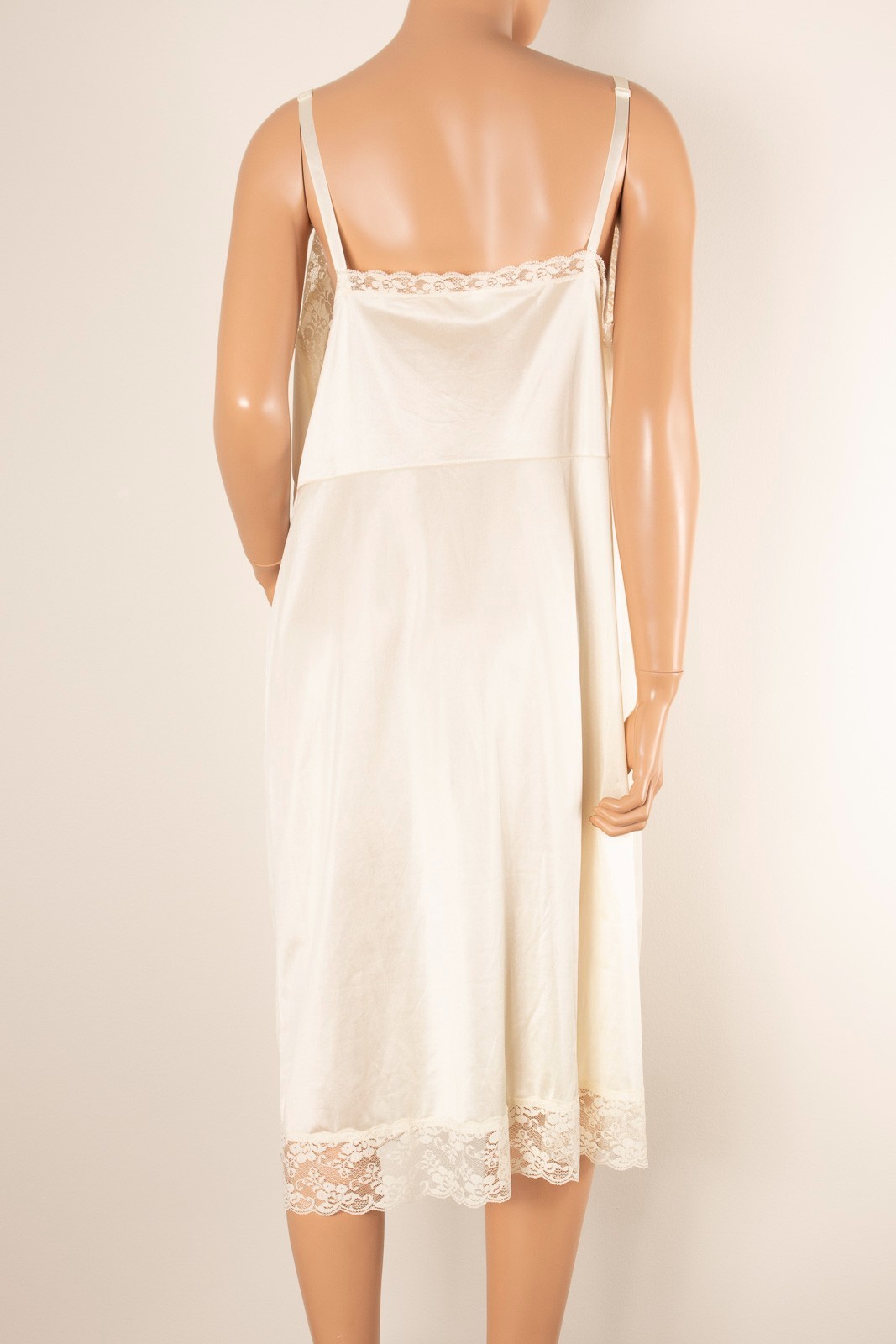 Vintage PERFECT FORM Ivory Full Slip Dress Sz 46 Antron Nylon Lace Lingerie USA