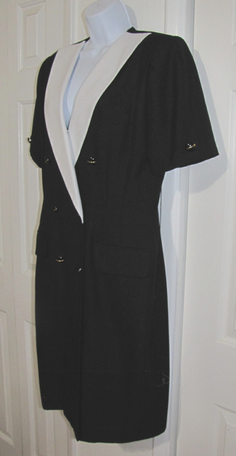 VTG Kasper for ASL Black Dress Straight Wrap White-Collar Short-sleeve Wm .12