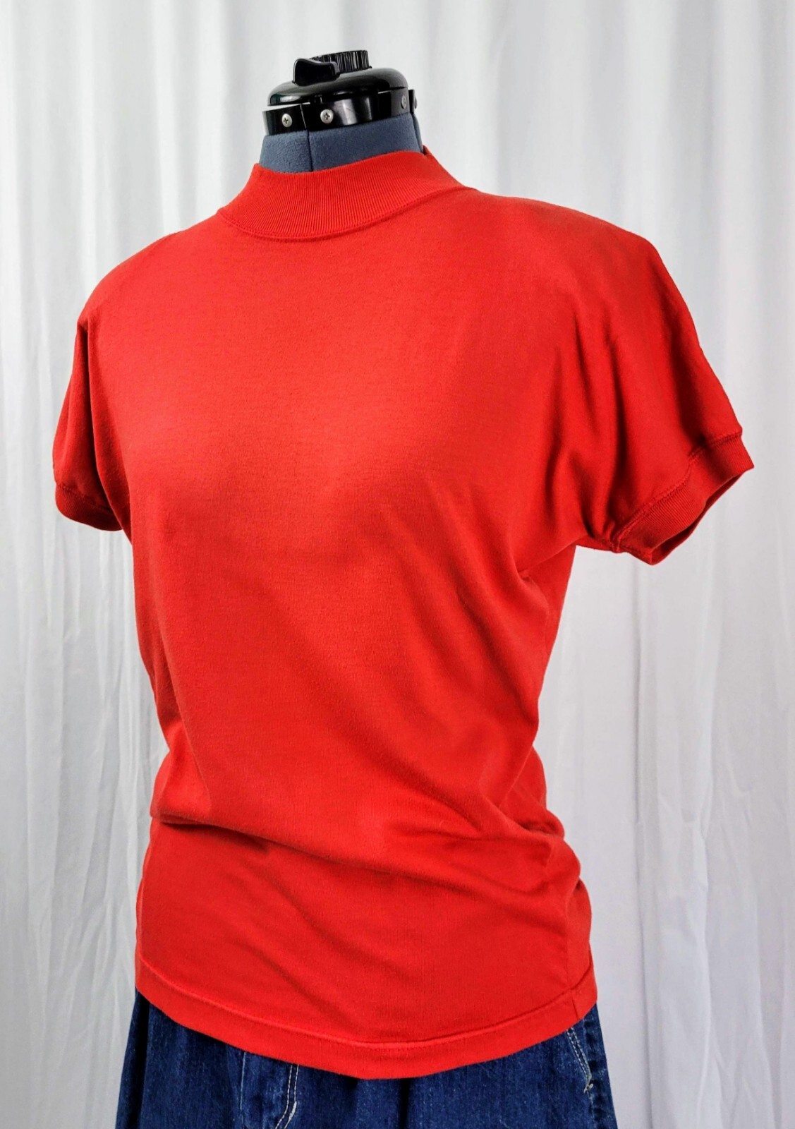 Vintage Red Knit Drop Sleeved Mock Turtleneck Top Size Medium