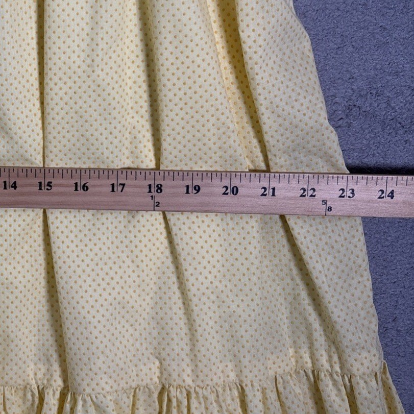 Vintage Yellow Polka Dot Prairie Maxi Dress Lace Trim Cottagecore Puff Sleeve