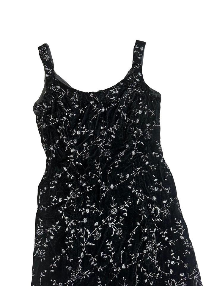 Vintage Handmade Black Velvet Embroidered Midi Dress
