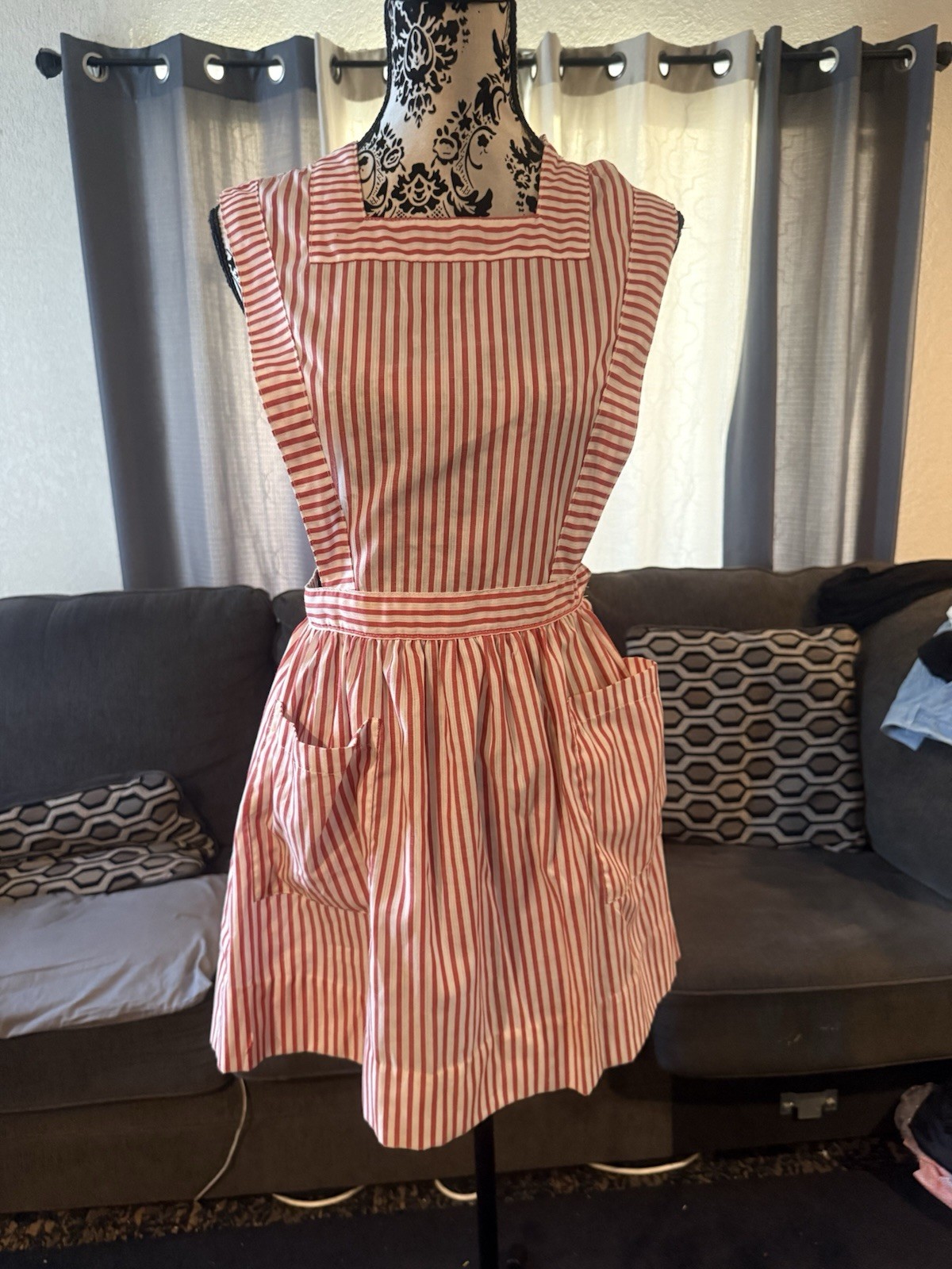 Vintage Angelica Bib Apron Candy Stripe Dress Size 14