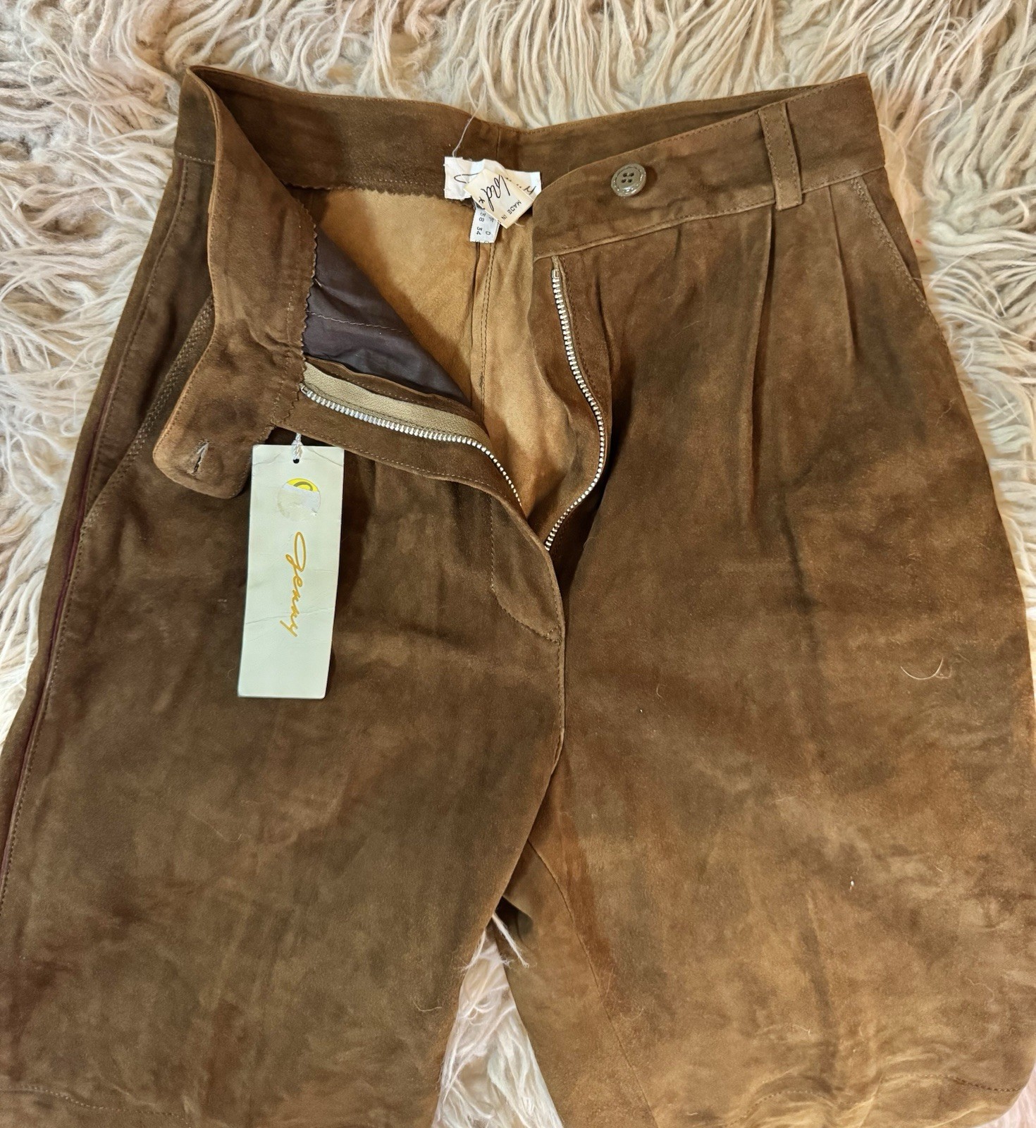 Vtg Jenny France Suede Pants Trousers Pockets Piping Brown Leather XS Tags