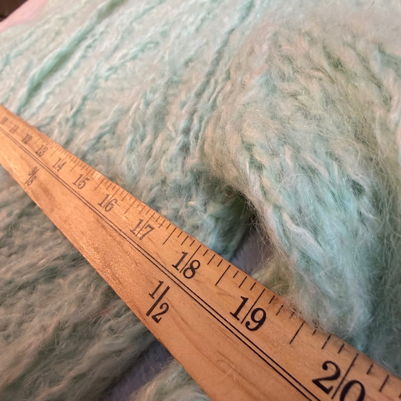 Nan Elliot Vintage Hand Knit Mohair Cardigan Shaggy Green Cable Knit Italy 38