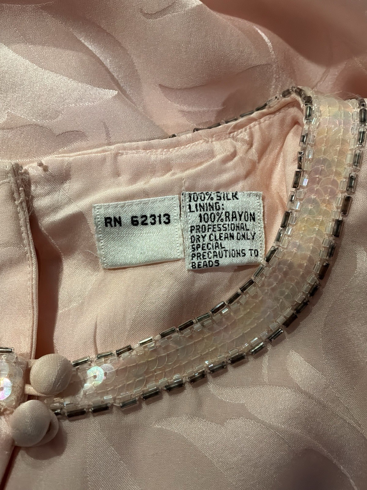 Vintage Oleg Cassini Pink Silk Beaded Cocktail Dress Tulip Jacquard Size 6