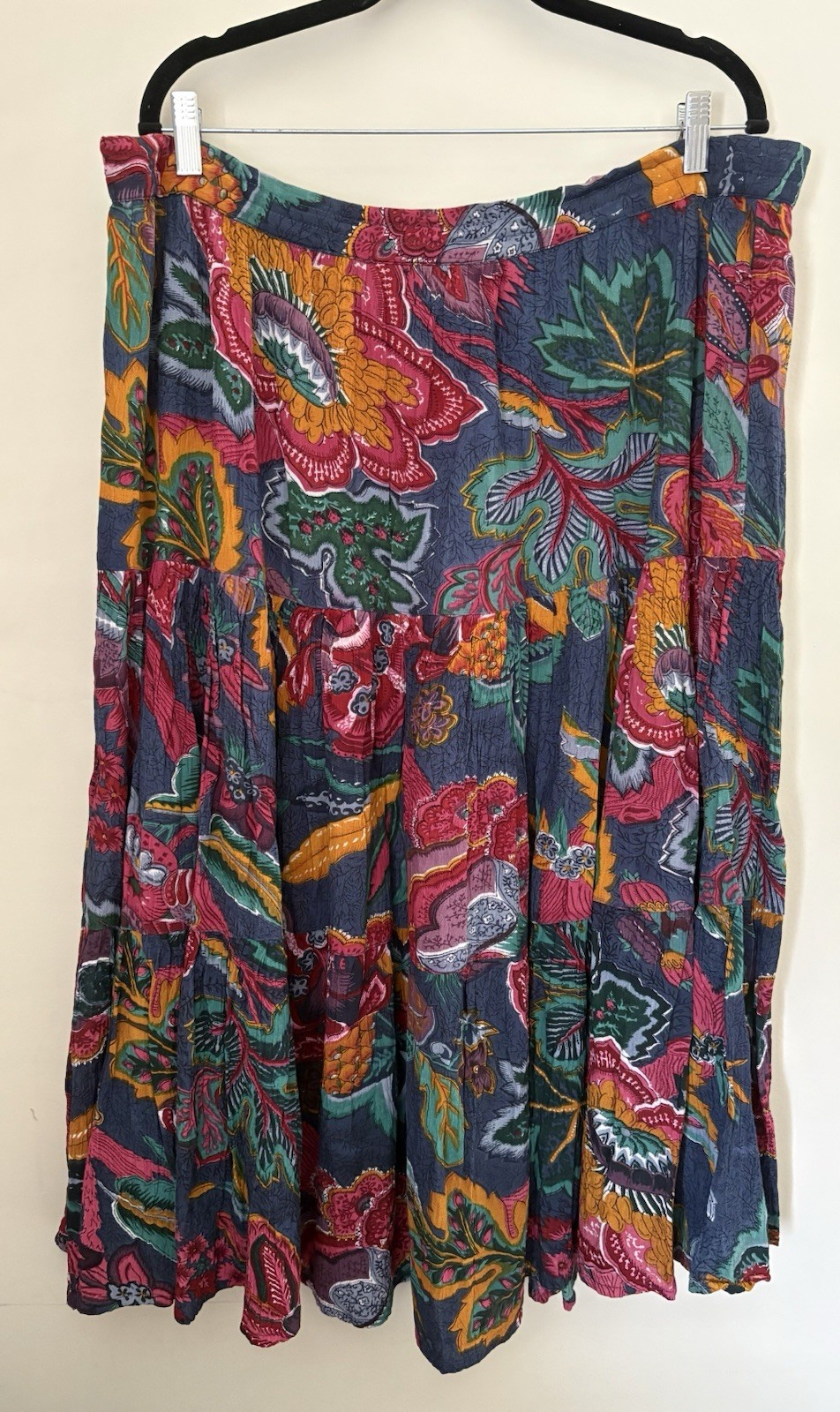 Vtg 90s Rayon Patchwork Floral Maxi Skirt L Tiered Crinkle Grunge Whimsigoth