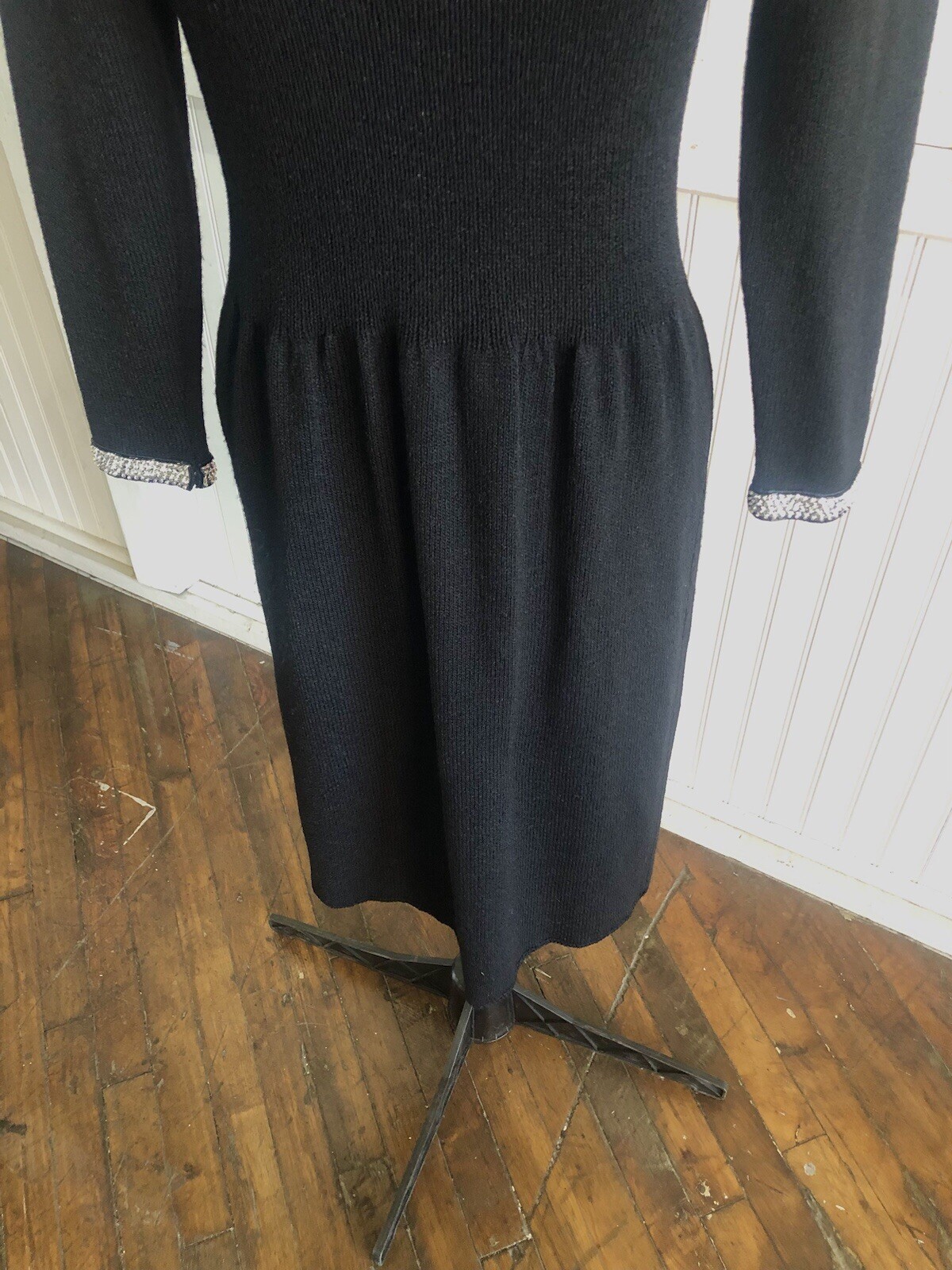 Vintage Black Knit Don Sayers For Wellmore Dress Silver Sequin Bow, *New Year’s