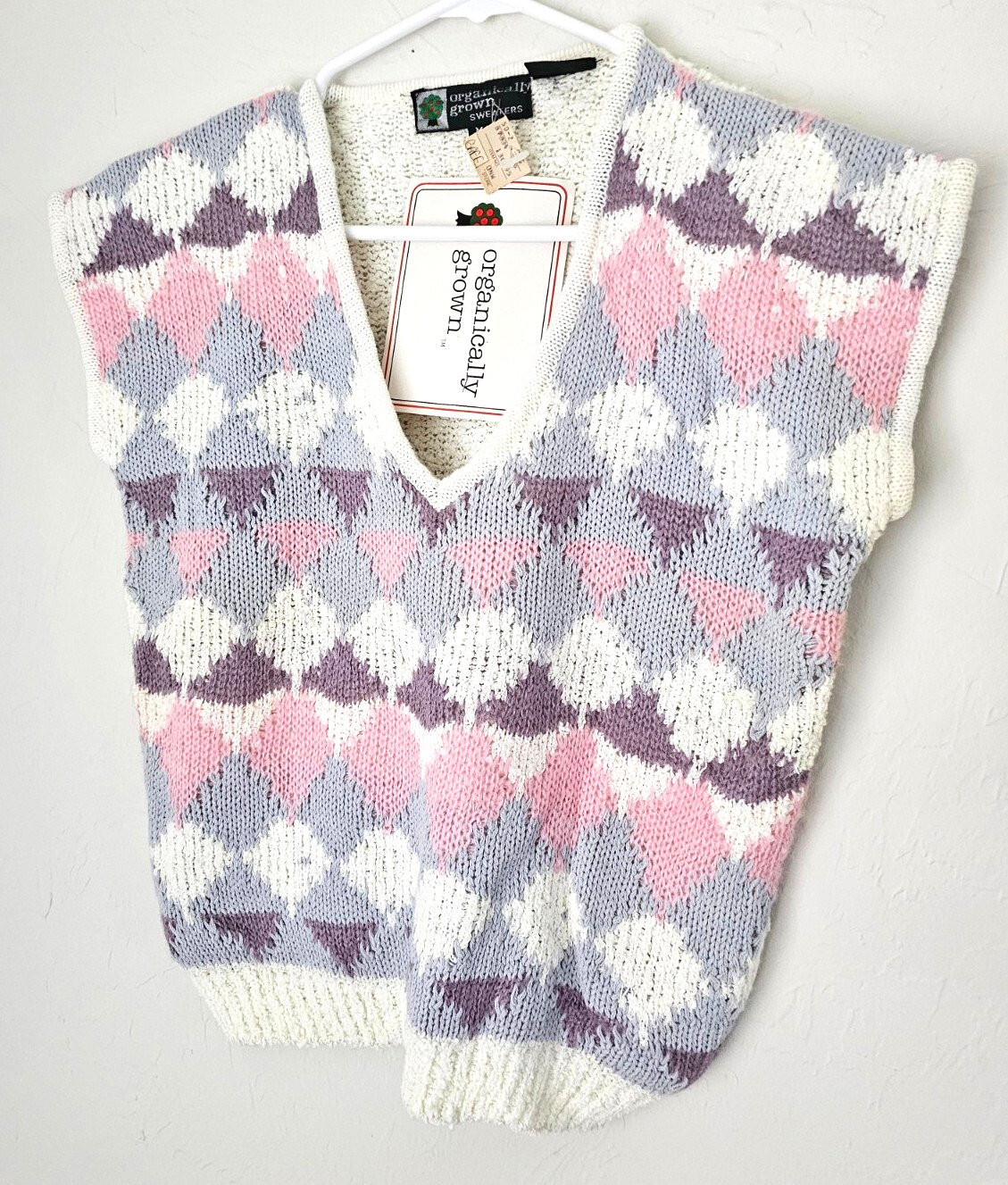 Vintage Organically Grown Sweater short sleeve v neck pink cream 7334 sz M