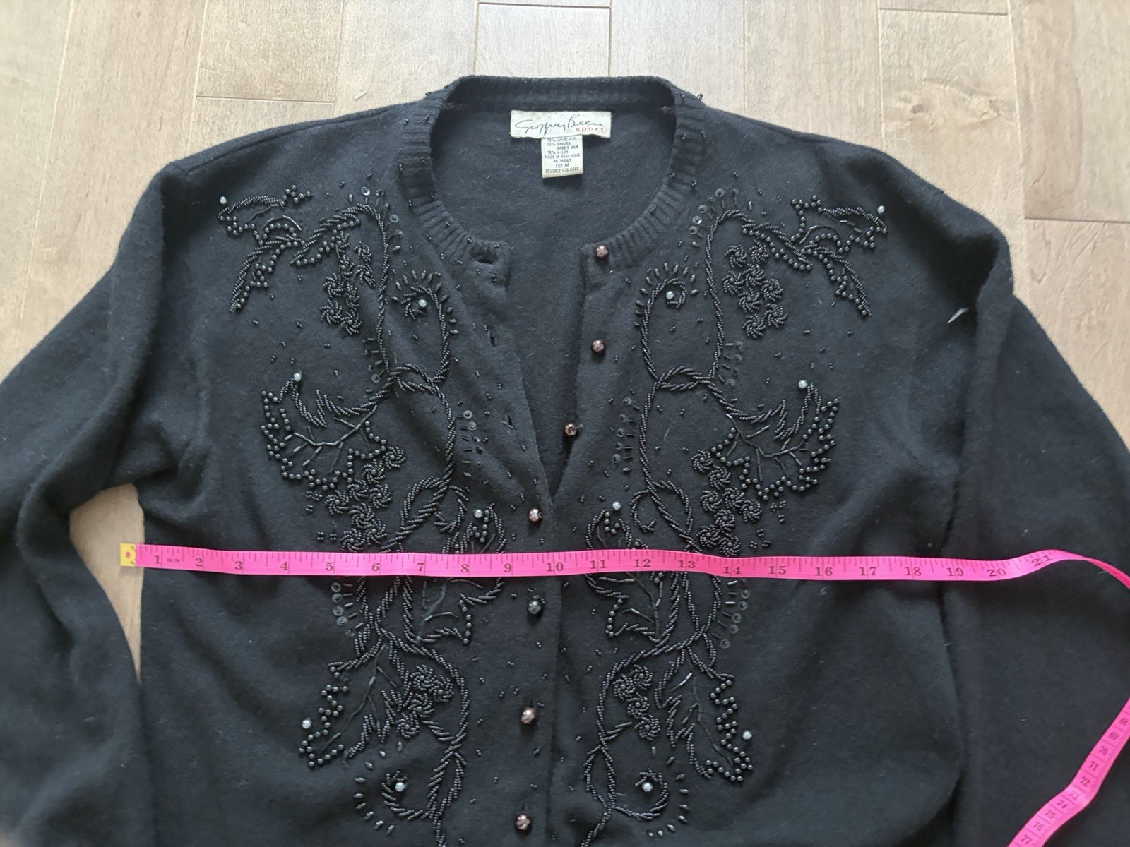 Vintage Geoffrey Beene Hand Beaded Angora& Lamb’s Wool Soft Black Sweater Size L