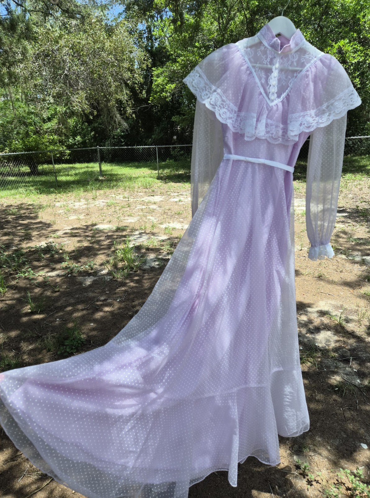 Vintage Long Sleeve Purple Bustle Romantic Sheer Long Gown Prairie Dress XS