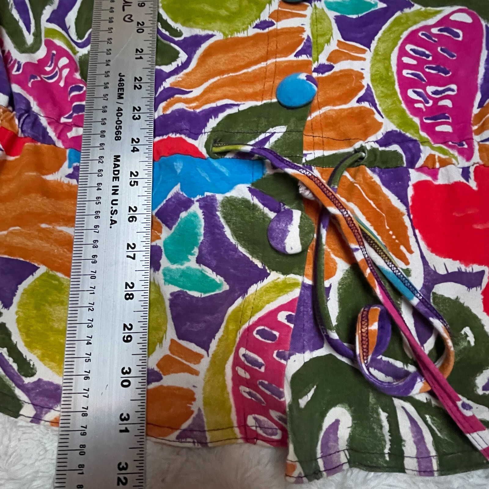 Vintage Tape Measure Women One Size Colorful Floral Print Shirt Drawstring Waist